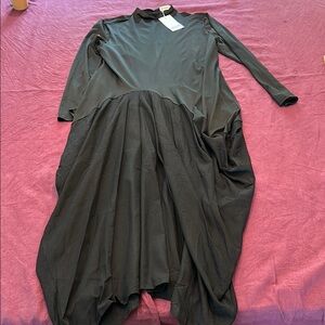 Elegant Black Women's Dress XL knit top woven bubble skirt asymmetric